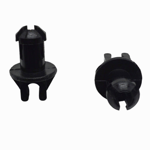 photo of JLM Marine linkage swivel bushing for Mercury Mercruiser 23-932481, two black plastic fasteners with notched stem and flared slotted head