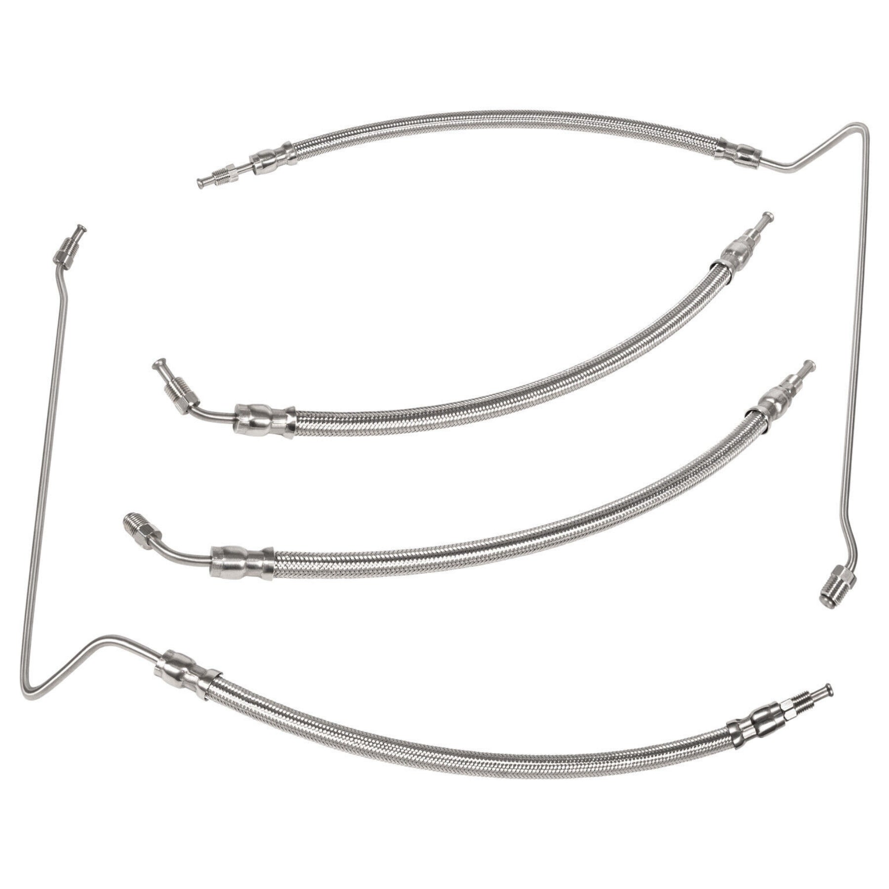 photo of JLM Marine trim ram cylinder hose kit for mercruiser with silver braided stainless steel and metal fittings