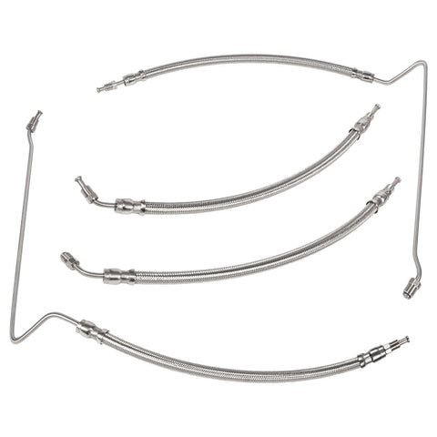 photo of JLM Marine trim ram cylinder hose kit for mercruiser with silver braided stainless steel and metal fittings