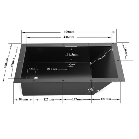 photo of JLM Marine trolling motor tray, black aluminum recessed bin, 490mm length, 300mm width, 150mm height, with mounting holes