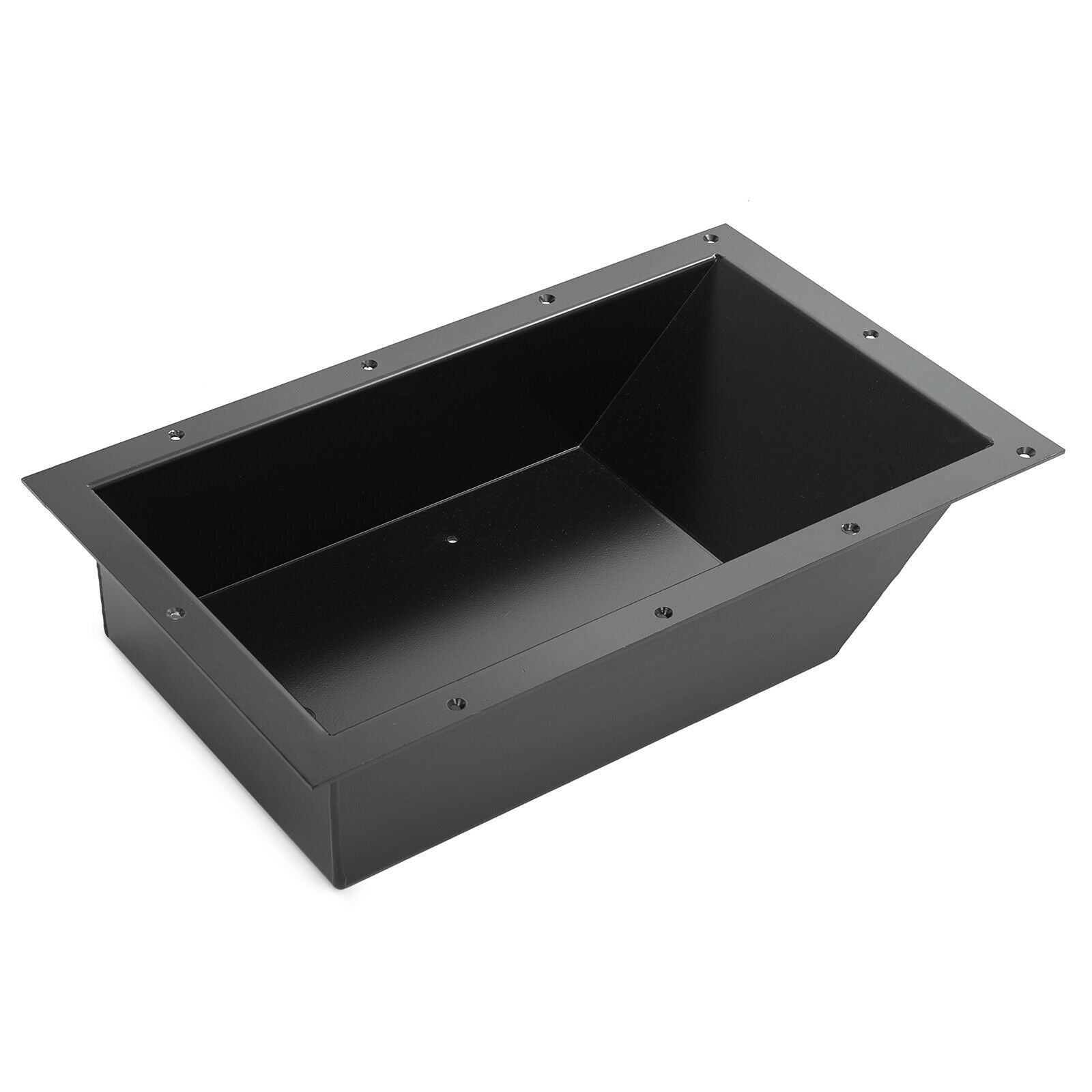 photo of jlm marine trolling motor tray for minn kota corded foot pedal, black recessed aluminum box with flat rim and screw holes