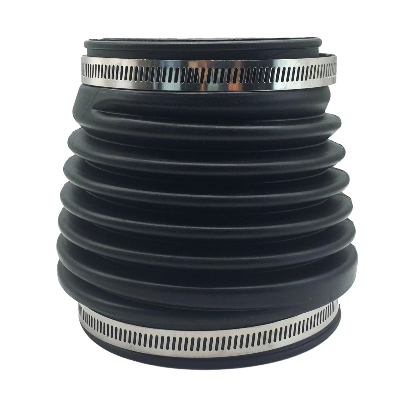photo of black synthetic rubber u-joint drive bellows for volvo penta stern drive ad aq bb dp pt dpx sp models 876294 with silver hose clamps
