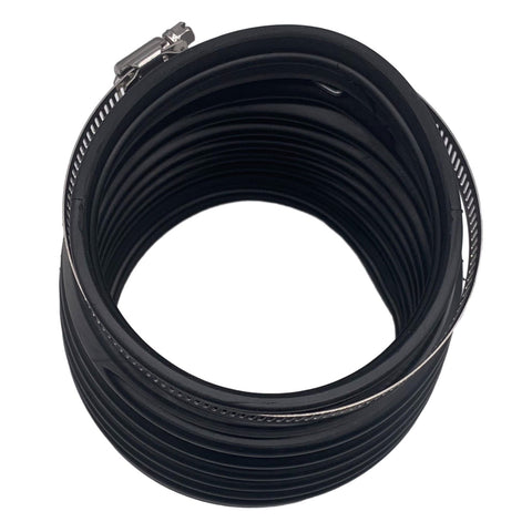 photo of jlm marine u-joint drive bellows for volvo penta ad aq bb dp pt dpx sp models 876294, black ribbed rubber flexible with metal clamp