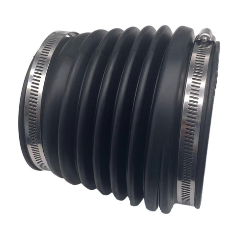 photo of jlm marine u-joint drive bellows 876294 for volvo penta stern drive black ribbed flexible tube with stainless steel hose clamps