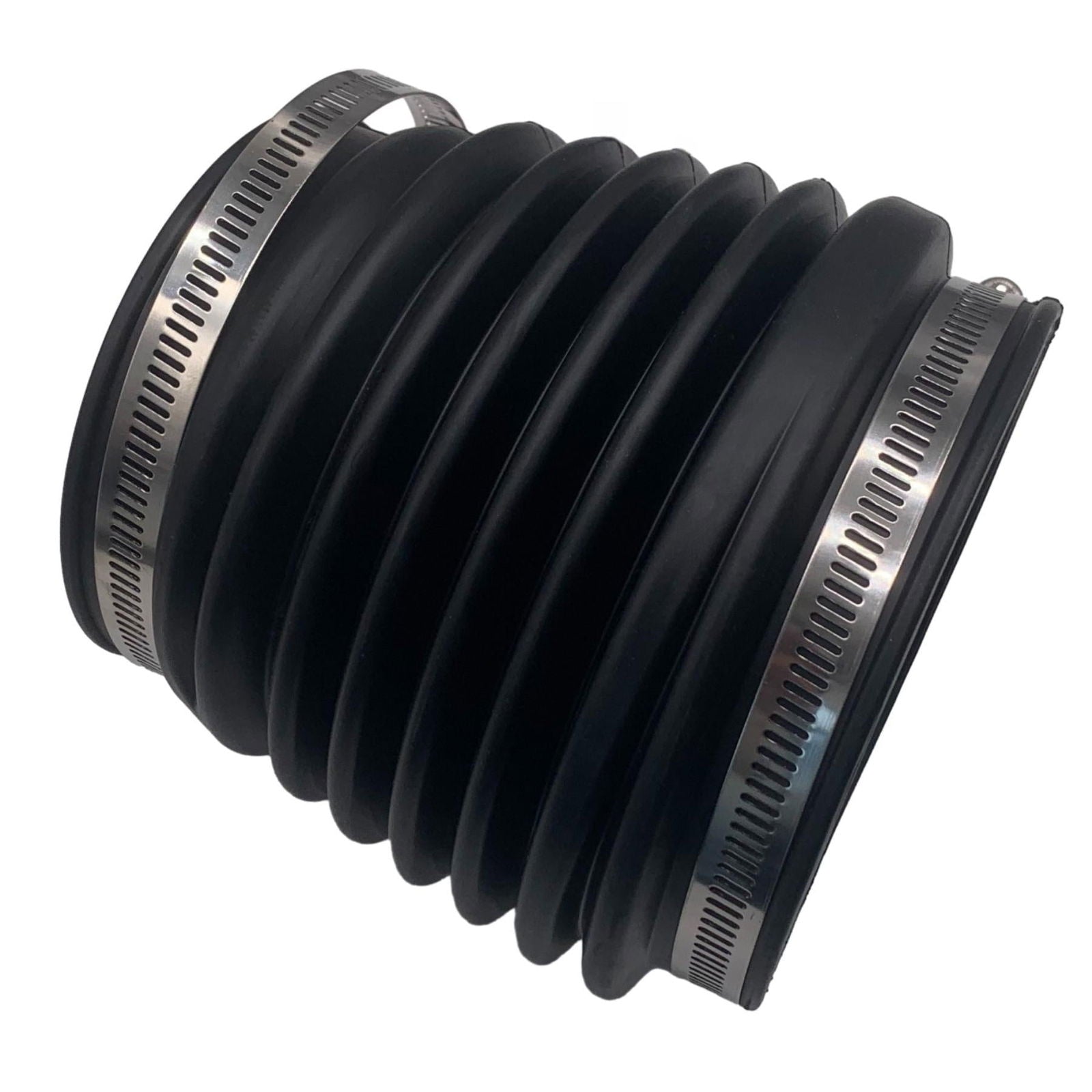 photo of jlm marine u-joint drive bellows 876294, ribbed black hose with silver clamps for volvo penta stern drive ad aq bb dp pt dpx sp models
