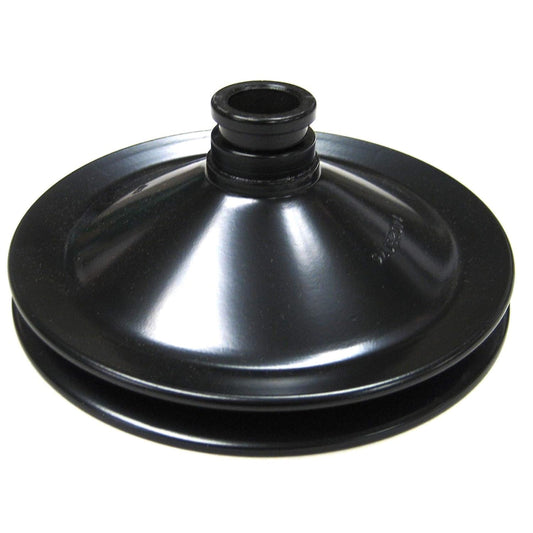 photo of JLM Marine power steering pump pulley 3853804 for Volvo Penta 7.4L OMC tapered black metal with hollow protrusion