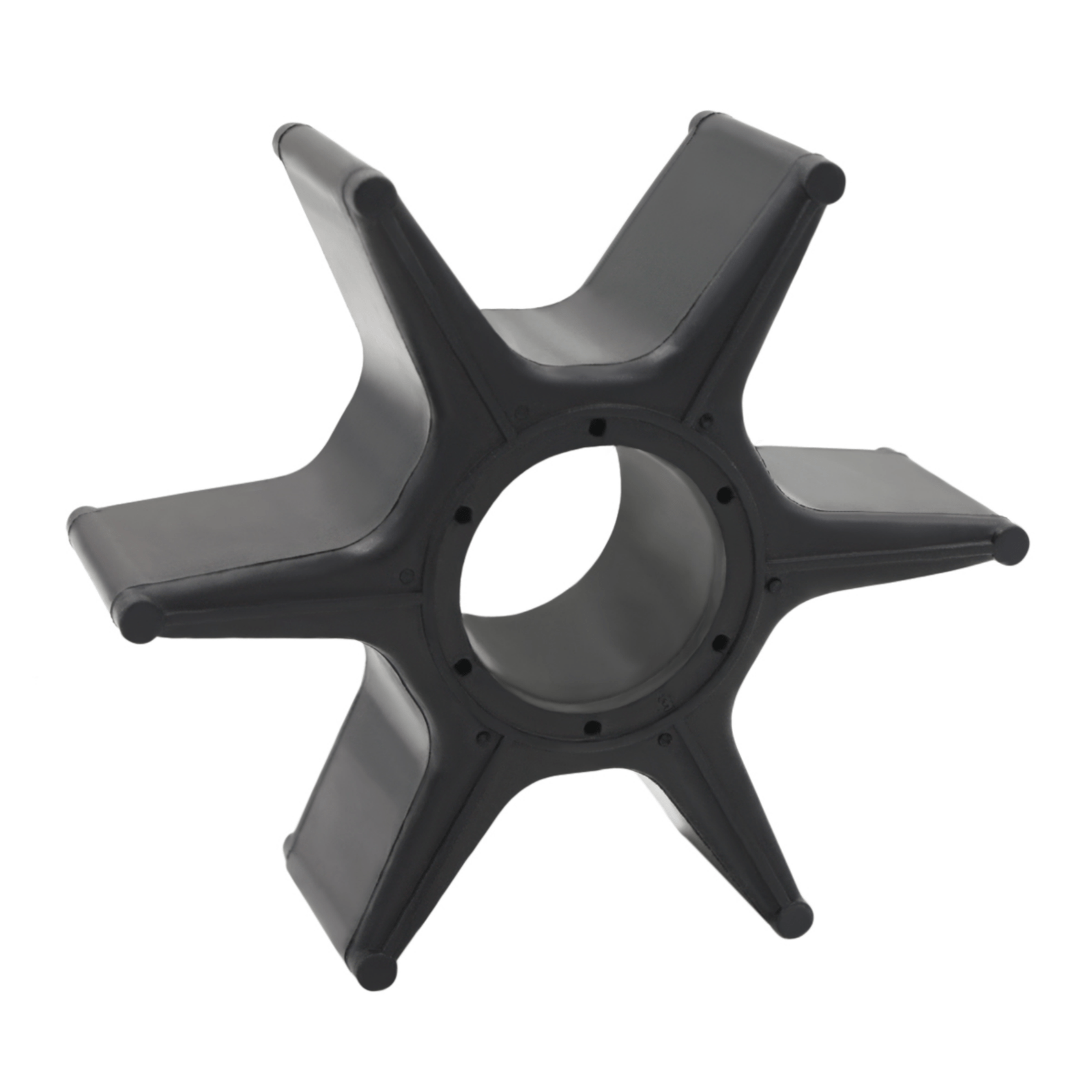 photo of jlm marine water pump impeller kit for honda 175-250 hp 06193-zy3-000, black with six curved blades and a central hub with screw holes