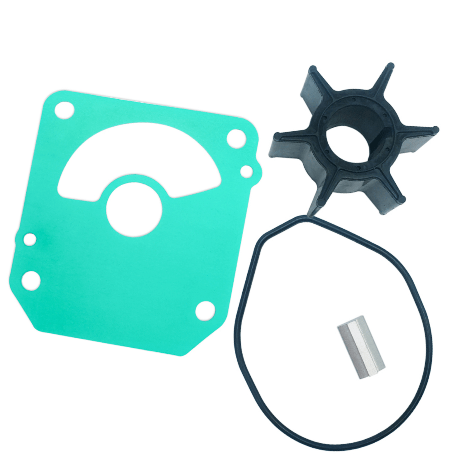 photo of JLM Marine water pump impeller kit for Honda 75-100hp 06192-zy9-h00, with green gasket, black 6-blade impeller, black o-ring, and silver drive pin