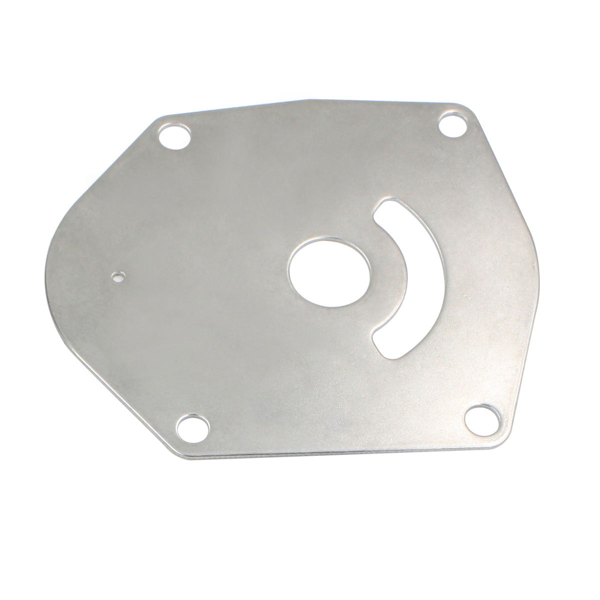 photo silver hexagonal metal plate 821354a2 for mercury 25 50 hp with central hole crescent cut-out and three smaller holes