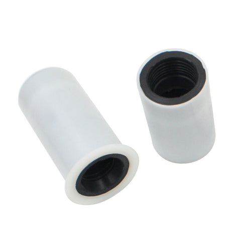 water pump impeller kit for mercury 25-50 hp 821354a2, two white cylindrical parts with black hexagonal openings, one angled on its side, one upright