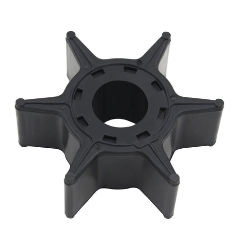 photo of jlm marine water pump impeller 6l2-44352-00 for yamaha 20-25hp, black rubber, six tapered blades, central opening