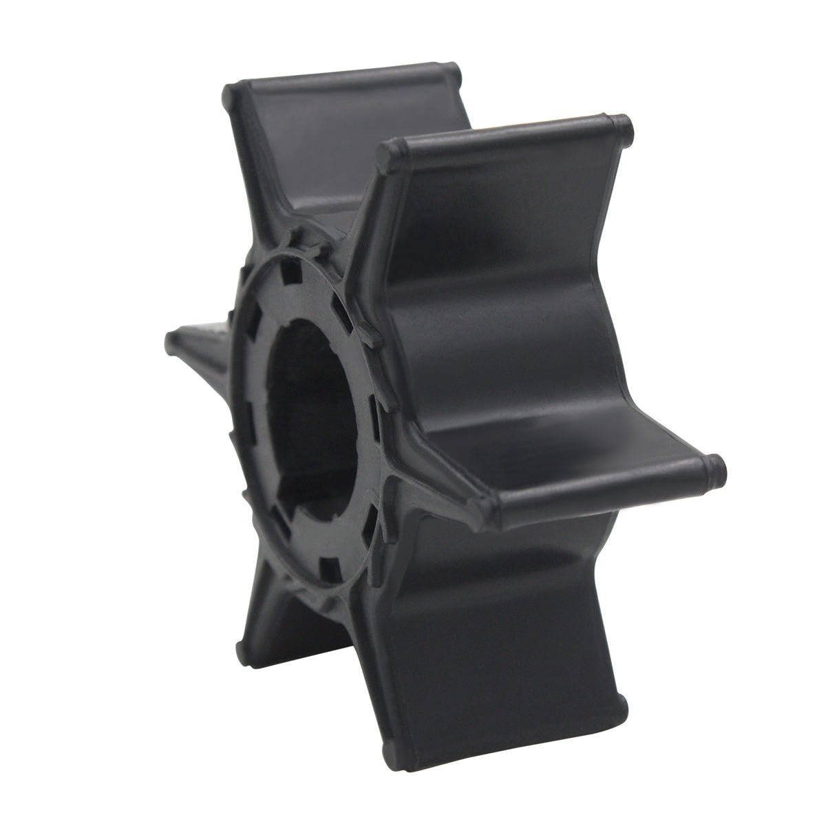 photo of jlm marine water pump impeller 6l2-44352-00 for yamaha 20-25hp, black, six flexible blades, splined hub