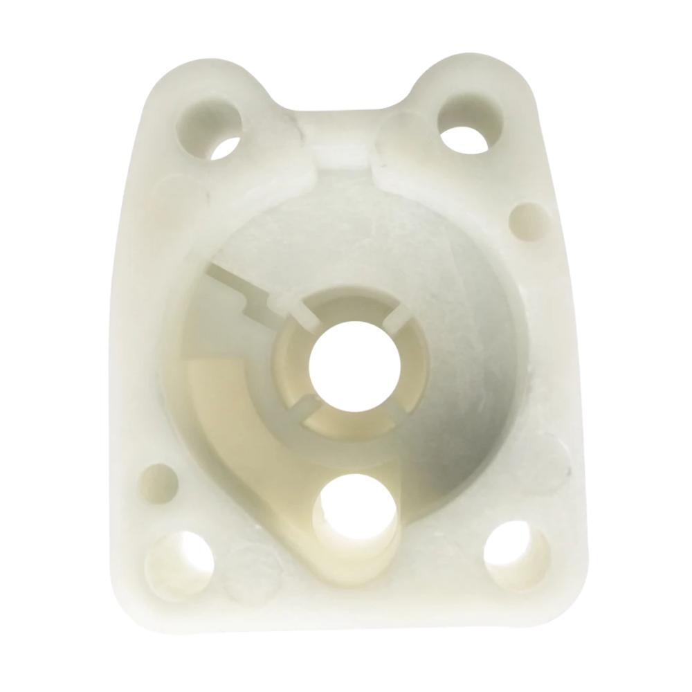 photo of JLM Marine water pump impeller kit 6ee-w0078-01, white plastic square shape with rounded top protrusions and central circular recess with inner hole, multiple mounting holes