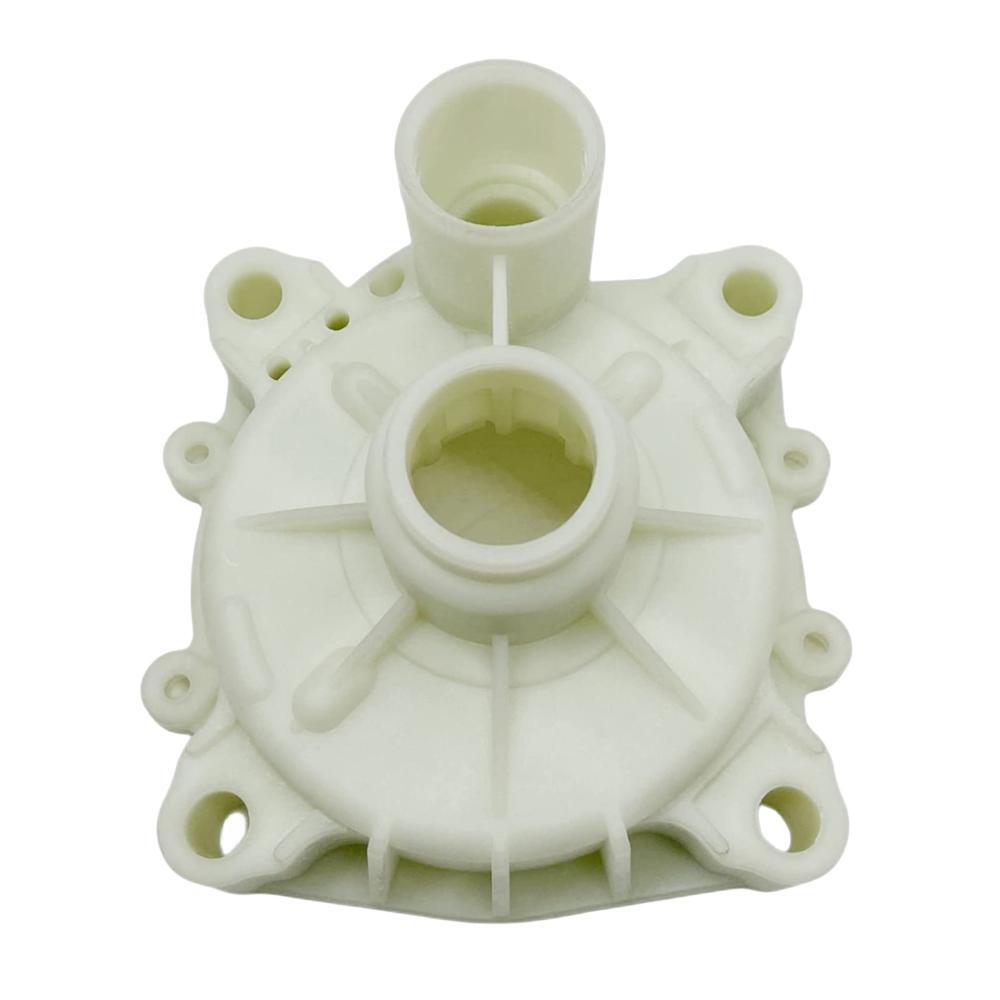 photo of JLM Marine replacement water pump impeller kit 6ee-w0078-01 for Yamaha outboard engines, white plastic circular housing with central cavity, four mounting holes, and cylindrical tube extension