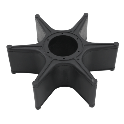 JLM Marine water pump impeller for Honda 75-150hp, black rubber, six rounded rectangular blades, central circular opening with raised mounting ring