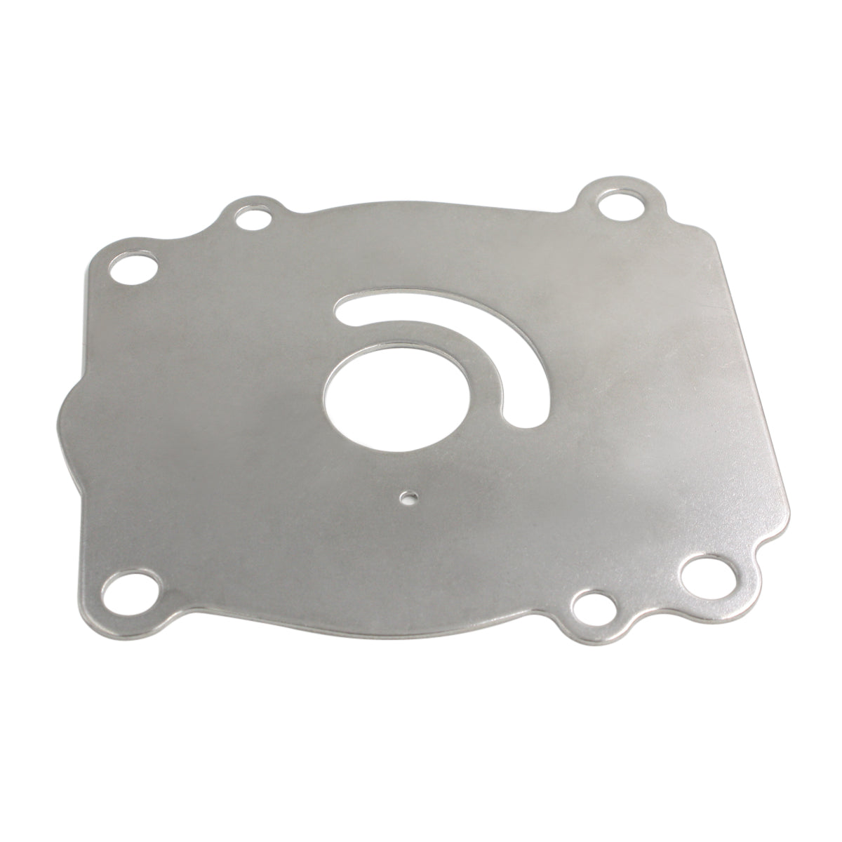 photo of jlm marine water pump service kit 17400-87d11 for suzuki 150-225hp outboards, flat brushed silver metal plate with multiple circular holes and irregularly shaped cutouts