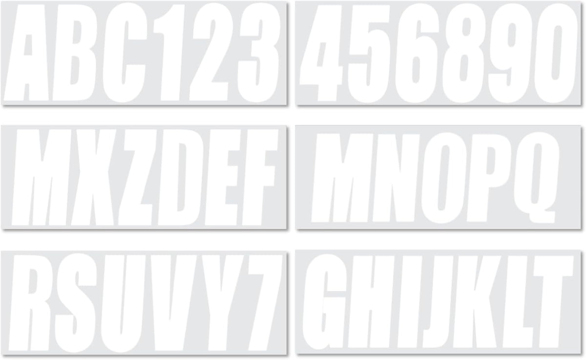 3 Inch Registration Decal Sticker kit for boats and power watercraft vehicles, includes four sets of A-Z and four sets of 0-9 - JLM Marine - JLM MARINE