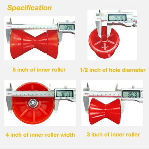 3 inches X 5 inches Boat Trailer Roller Polyurethane Red by 1/2 inches Shaft