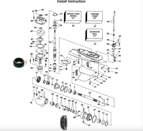 Lower Unit Seal Kit for Johnson Evinrude Outboard 2-Cyl Engine 40 48 50 HP    433550